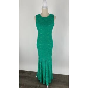 Hailey Logan Adrianna Papell Sequin Mermaid Formal Maxi Dress Womens 3/4 Green